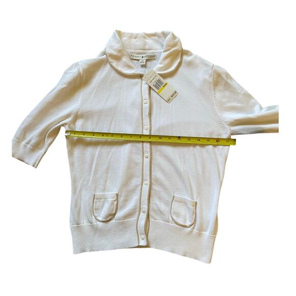 Tommy Hilfiger Womens/Teen White with Tan Border Button Cardigan Size Medium - Picture 4 of 8